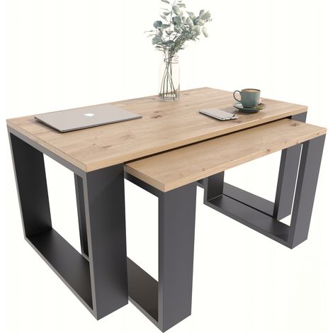 Set di tavoli allungabili LOFT Tavolino Westa artigianale nero (1/5)