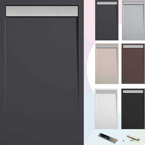 SOULBATH Plato de Ducha - Resina - Gel Coat - Textura Liso/Piedra - Antideslizante - Color Antracita - 160X70- Extraplano 3cm - Incluye Válvula desagüe y Rejilla INOX. (1/5)