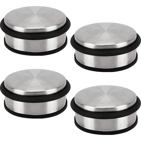 Juego de 4 topes de puerta de acero inoxidable cromado de 10 cm, antideslizantes y duraderos, con anillos de goma protectores, para puertas de casa, escuela y oficina. (1/5)