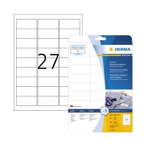 HERMA Textil/Namensetiketten A4 63,5x29,6mm weiß      540St. (4511) (1/5)
