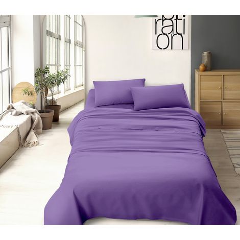 Completo letto misura alla francese a tinta unita prodotto italiano set lenzuola 100% cotone Lilla - Francese