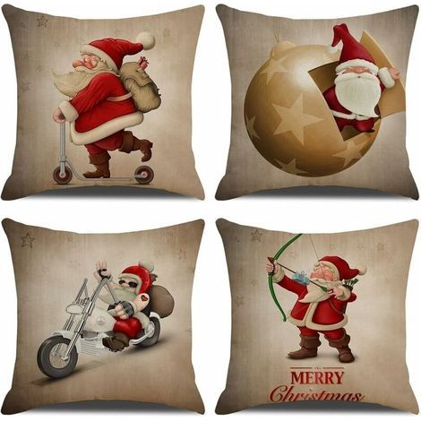 Housse de Coussin Noel 45x45cm, Lot de 4 Noël Décoratif Canapé en Coton et Lin Noël pour Canapé Lit Chambre Chaise Jardin-Style Vintage Noël (1/5)