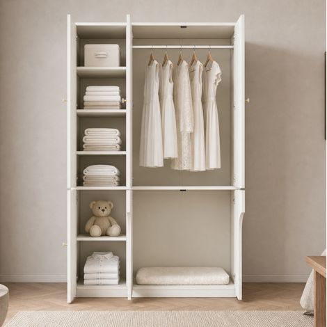 Armadio guardaroba 3 ante con barra appendiabiti e vano ad arco bianco 120x50x200 cm (1/5)