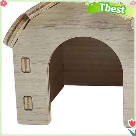 Tbest Jouet en bois de maison de hamster Maison de Hamster en bois, Nid de couchage à double dessus, S, 15x10x5cm / 5.9x3.9x2.0in (1/5)