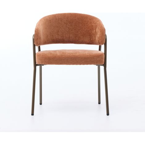 Lot de 1 fauteuil de cuisine orange SW1876OG, chaise moderne en chenille avec dossier rembourré et piètement métallique laiton antique, parfait pour salle à manger