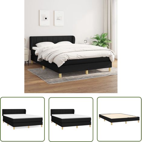The Living Store Boxspringbett mit Matratze Schwarz 140x200 cm Stoff - Boxspringbett - Doppelbett - Bettenrahmen - Lattenrost - Matratze (1/5)
