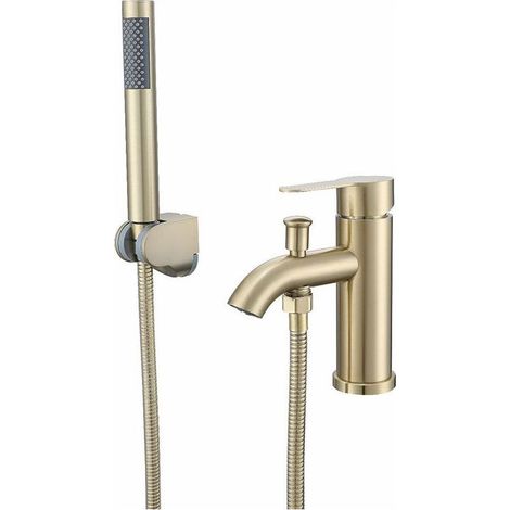 Badezimmerarmatur mit Duschkopf, Edelstahl-Waschtischarmatur, Griff, Duschkopf, Warmwasser (gold) (1/5)