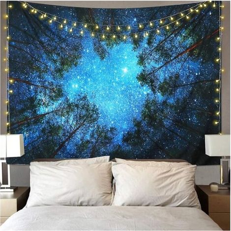 Sternenwald-Galaxie-Wandteppich, Wandbehang, Sternenhimmel, psychedelischer Wandteppich, blaue Wandteppich-Dekoration für Schlafzimmer und Wohnzimmer