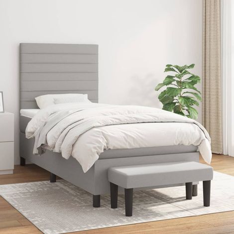 vidaXL Sommier à lattes de lit avec matelas Gris clair 80x200 cm Tissu (1/5)
