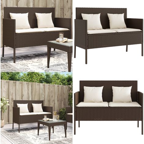 Banc de jardin avec coussins marron résine tressée - Banc De Jardin - Meuble De Jardin - Résine Tressée - Rotin Synthétique - Rangement Extérieur - Home & Living