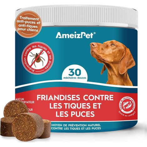 Cachet Chien Anti Puces Et Tiques Comprimés, Anti-Puces Chien Anti-Tique Prévention des Puces pour Chiots Et Chiens Adultes, Enzymes Digestives, 30 Friandises, 67.5g (2.3 Oz)