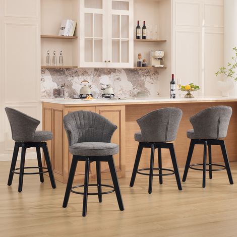 031 Chaise de bar moderne avec accoudoirs, chaise de bar en tissu rembourré avec repose-pieds, chaise coque, tabouret de cuisine pour comptoir de cuisine, îlot, bar, comptoir et salle à manger – lot d