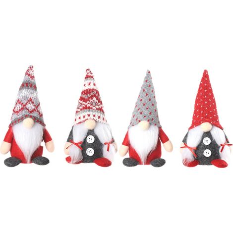 Set di 4 elfi di Natale barbuti - statuetta decorativa natalizia (4 elfi - rosso, nero, rosso, nero) (1/4)