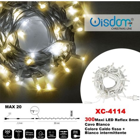 Wisdom - Catena Luminosa 300 Luci Led Lucciole Caldo Fisso + Bianco Intermittente Xc-4114 -