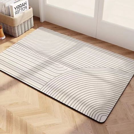Tapis de bain, rayures grises, 4060cm, 1 pièce, absorbant, antidérapant, séchage rapide, résistant aux taches. (1/5)