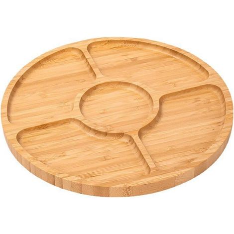 Plateau apéritif en bois à 5 compartiments, plateau de service rond 20 × 20 × 1,5 cm (1/5)