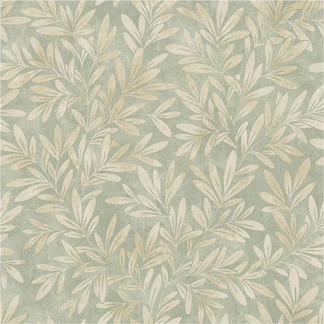 Grandeco Life Willow Trail Sage Vinyl Wallpaper Botanical Leaves Paste The Wall