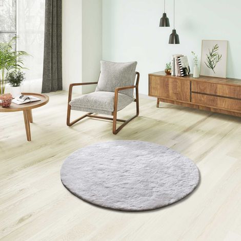 ATTICGO Tapis Rond shaggy uni toucher doux ROMA Blanc Ø120 cm (1/4)