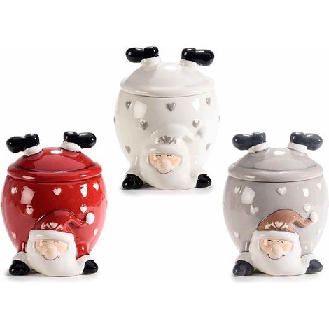 3 Barattoli da Cucina per Alimenti a Forma di Babbo Natale in Ceramica Colorata (1/3)
