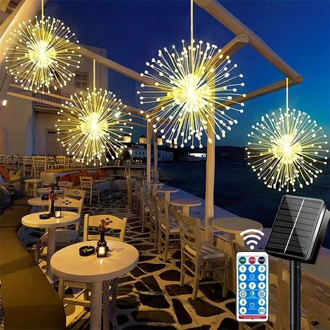 Guirlande décoration lumineuse solaire, 8 modes, feux d'artifice de pissenlit, d'extérieur de jardin de vacances de Noël (1/5)