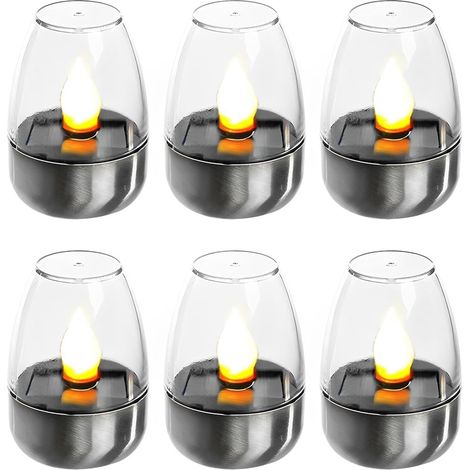 Pack de 6 Bougies LED Électriques Veilleuses Solaires Rechargeables Lumières Solaires Clignotantes pour Extérieur Résistant aux Intempéries Jardin Terrasse Balcon Décoration