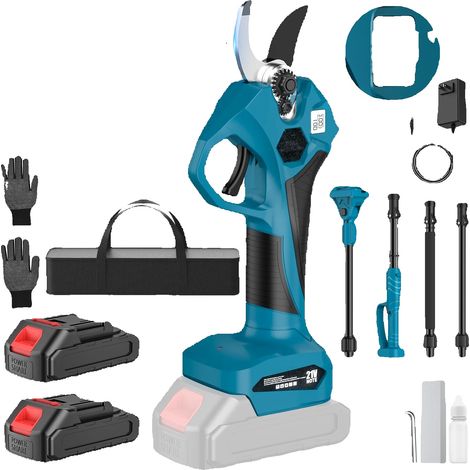Sécateurs sans fil, tige d'extension de 2 m, tailles de coupe réglables, 2 batteries (1/2)