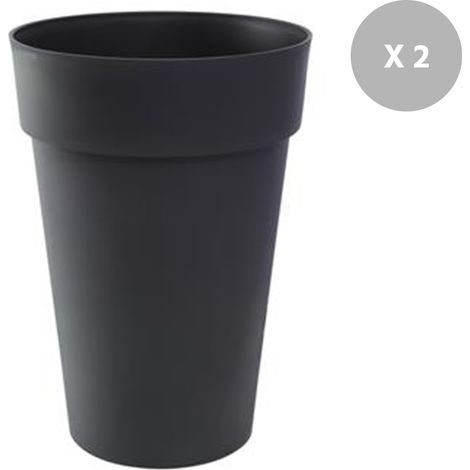 EDA – Lot de 2 pots de fleur rond 46 cm Ø – Hauteur 65 cm – Réserve d'eau – Résistant au gel et UV – Fabriqué en France