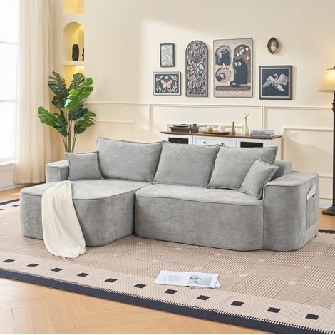 Ecksofa mit Chaiselongue Chenille Grau 262x144 cm OKMYHOME (1/5)