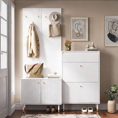 Ensemble d'entrée blanc en panneaux de particules et MDF (1/5)