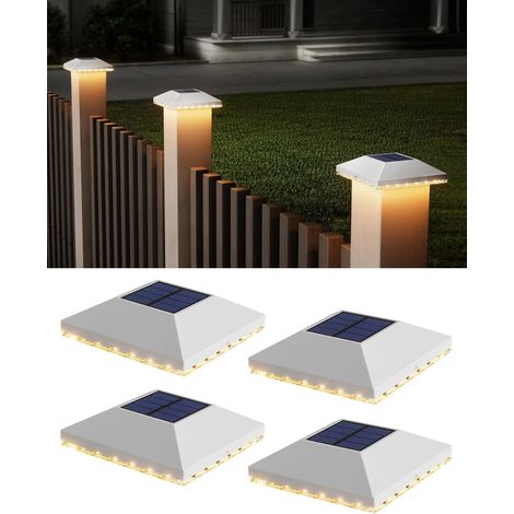 Lot de 4 lampes solaires pour poteau 7 x 7, 9 x 9, 10 x 10 cm, étanchéité IP65, lumière automatique du crépuscule à l'aube, lampe solaire pour boîte aux lettres, jardin, allée