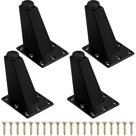 4Pcs Pieds de Meuble à Toute Épreuve Pieds de Table en Métal Pieds de Meubles Réglable Jambes de Canapé Pieds de Table Obliques avec Plaque de Montage et Vis pour Commode de Placard, 75mm Noir Mat (1/4)