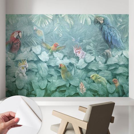 Papier peint adhésif décoratif pour salon chambre et cuisine Facile à poser avec colle Oiseaux exotiques 104x70 cm (1/5)