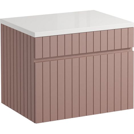 Mobile sotto lavabo sospeso scanalato con piano di appoggio 60 cm Rosa - SATARA