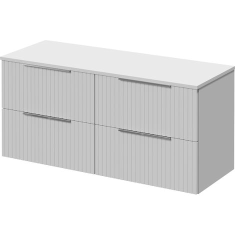 Helix 460 Fluted Satin White 1200mm Wall Mounted 4 Drawer Vanity Unit for Countertop Basins