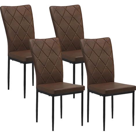 Woltu – Lot de 4 chaises salle à manger – Chaise cuisine en PU vintage – Siège rembourré – Pieds en métal – Marron foncé – Capacité 120 kg (1/5)