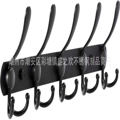 Gancho de pared de acero inoxidable con forma de cruz para ropa y abrigos, estilo europeo, para baños, color negro - 5 ganchos (1/5)