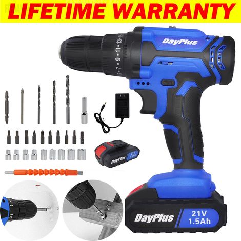 45N.m Cordless Drill Driver 21V-Max Combi Drill in Carry Case, Electric Screwdriver, Accessory Kit, LED Work Light, 2 x Li-Ion Batteries & 1x Charger Included (1/5)