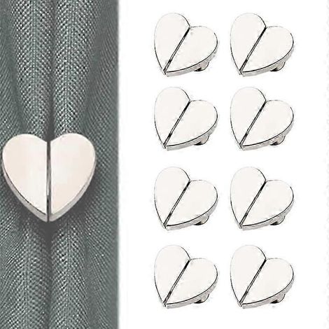 Paire d'attaches magnétiques pour rideaux en forme de cœur avec clips de verrouillage décoratifs. Compatibles avec les rideaux d'intérieur et d'extérieur. (1/2)
