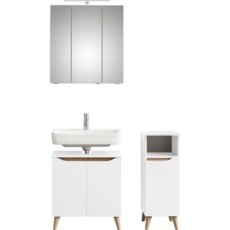 Badezimmer Set mit Füßen in Holzoptik QUEIMADOS-66 in Weiß Glanz mit Weiß Hochglanz, B/H/T ca. 95/200/33 cm (1/5)