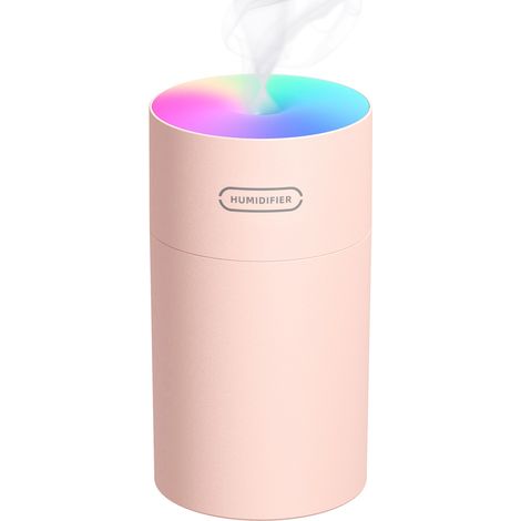 Petit humidificateur à nano-brume pour chambre, 270 ml, portable, avec veilleuse LED, silencieux et alimenté par USB, rose. (1/5)