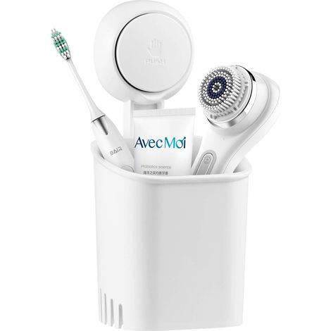 Organisateur de douche blanc à ventouse puissante, multifonction : brosse à dents, dentifrice, rasoir