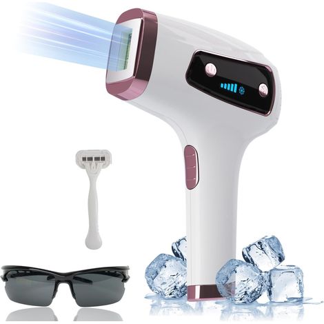 Dispositifs d'épilation IPL avec glace, appareil d'épilation laser sans douleur, 5 niveaux d'énergie, énergie 18J et flash automatique, épilation laser à la maison pour bikini, aisselles (1/5)