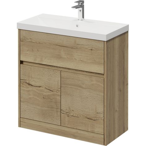 Montego Autumn Oak 800mm 1 Drawer 2 Doors Vanity Unit with Rimini Basin