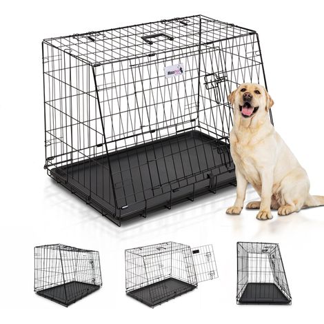 MaxxPet Gabbia per Cane - Gabbia per Cani con 2 Porte d'Ingresso - Pieghevole e Trasportabile - Kennel per Cane Grande - 78x47x55 cm - Colore Nero