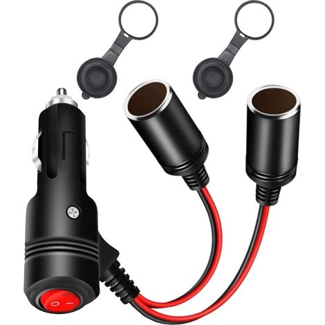 1 à 2 Allume-Cigare Câble D'extension avec Interrupteur, Distributeur de Prise Allume Cigare Socket Mâle vers Femelle, DC 12V 24V Adaptateur Répartiteur 1 à 2 Splitter avec Prise avec Fusible