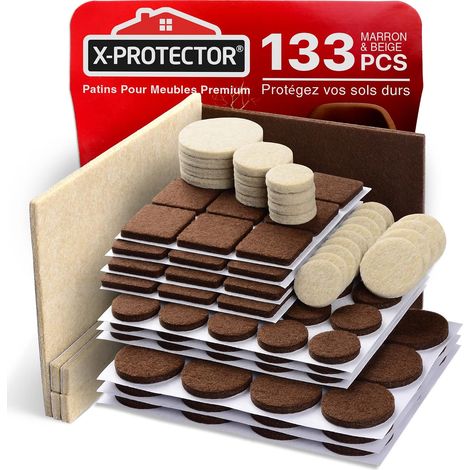 133 PCS Patins en Feutre Auto-Adhésifs X-Protector - Patins pour Meubles Marron et Beige - Patin Meuble - Patin Feutre Autocollant - Patins Glisseurs pour Meubles - Protégez Vos Sols (1/5)