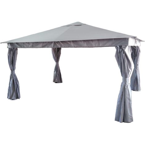 GAZEBO CON STRUTTURA IN METALLO BIANCA CON COPERTURA E TELI COLORE GRIGIO MT.3X4 (1/2)