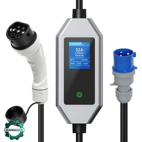 Manuzen - Chargeur voiture électrique Type 2 32 A 7,2 kW – WiFi IP66 — Argent (1/5)