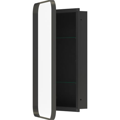 Armoire miroir encastrée rectangulaire avec cadre métallique noir et étagères réglables pour salle de bain (1/5)