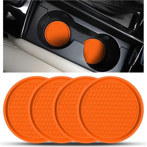 Lot de 4 sous-verres de voiture, 7 cm, antidérapants, en silicone, pour gobelets de voiture, pour femmes et hommes (orange)
